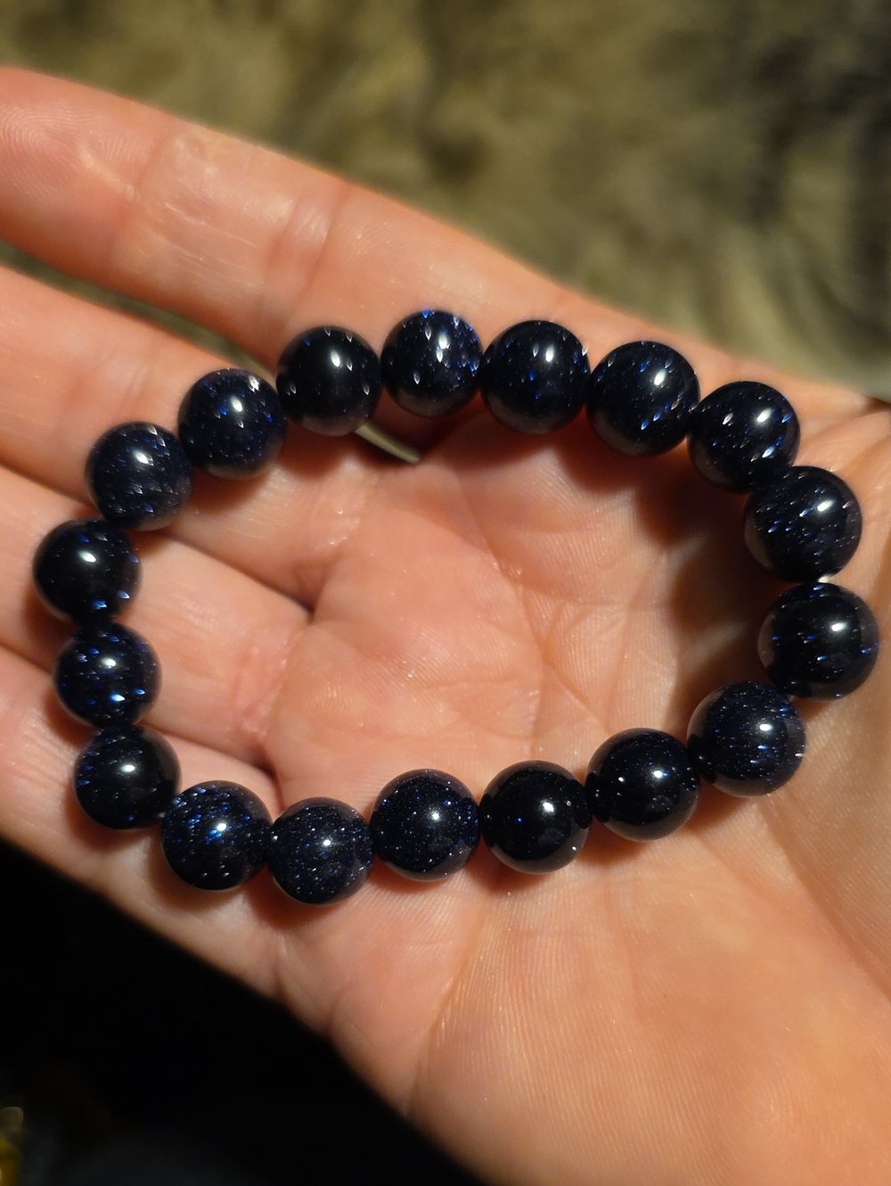 Sparkling Blue Goldstone Beaded Stretch Bracelet